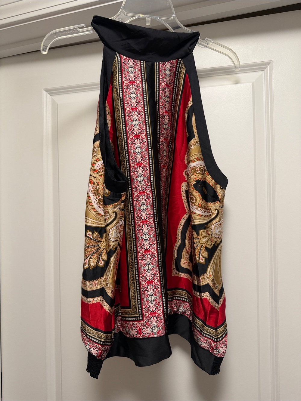 Boho Paisley Halter Tank Top in Red, Black & Gold